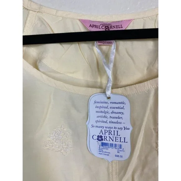 NEW April Cornell Long Sleeve Tunic Top Women size XL Butter Yellow Floral Boho - Picture 5 of 16